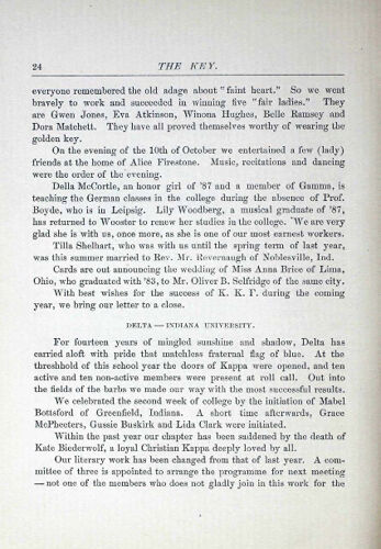 Chapter Letters: Delta - Indiana University, December 1887 (image)